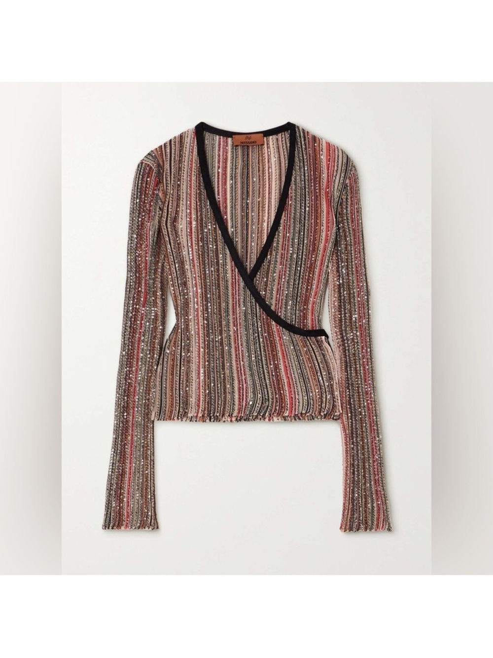 MISSONI Sequin-embellished striped crochet-knit wrap top $1,770 40 4